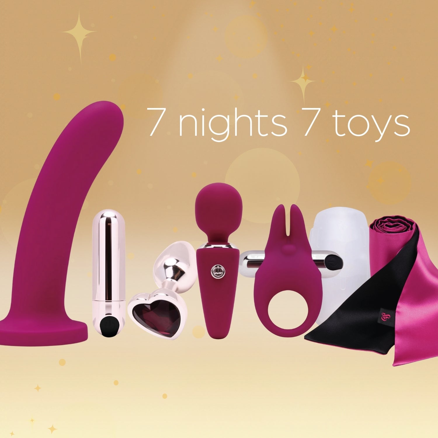 Photo displaying the range of sex toys included in the So Divine 7 Nights of Delight Advent Calendar