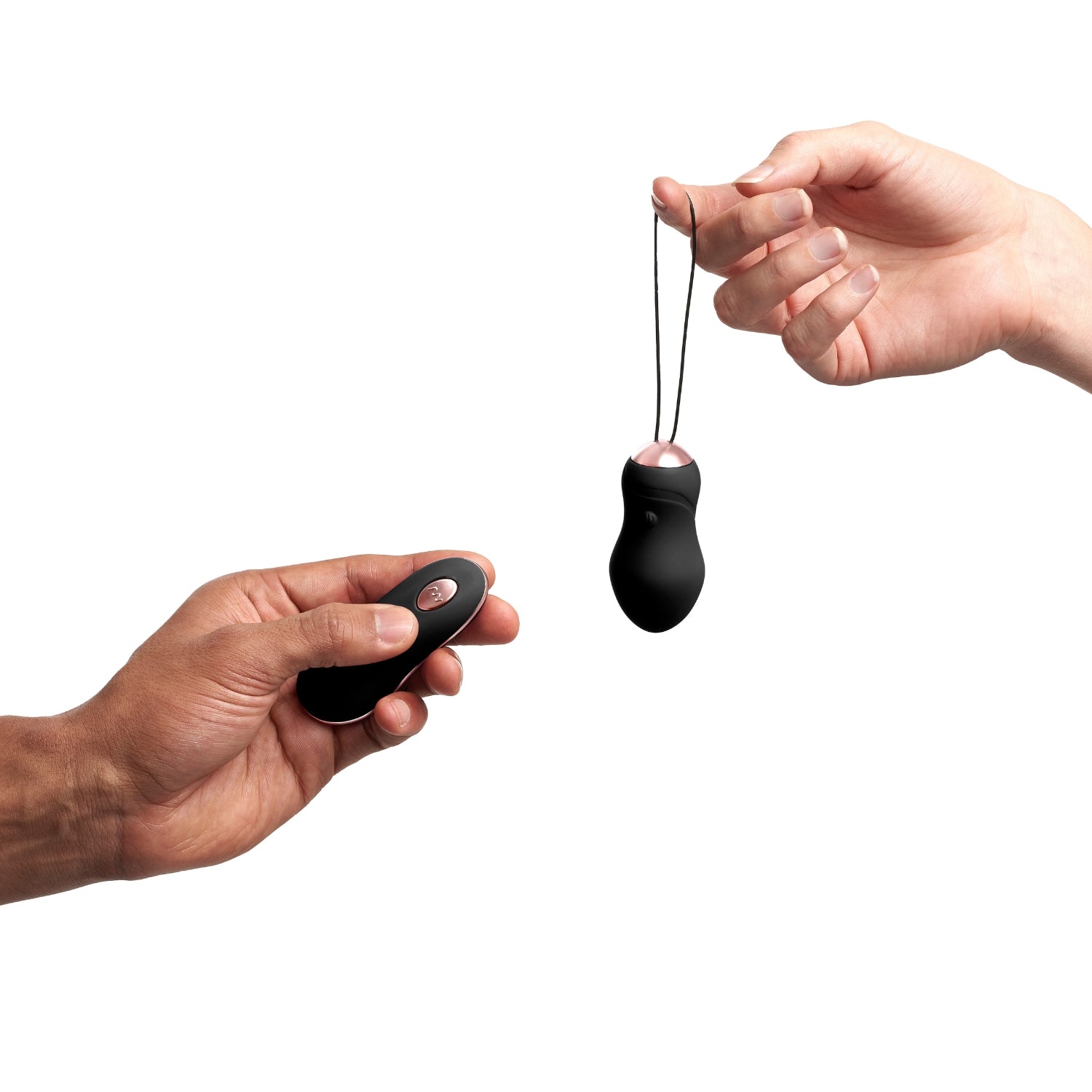 Couple holding the So Divine Addicted Remote Control Love Egg and remote – intimate, partner-friendly vibrator for teasing and foreplay.
