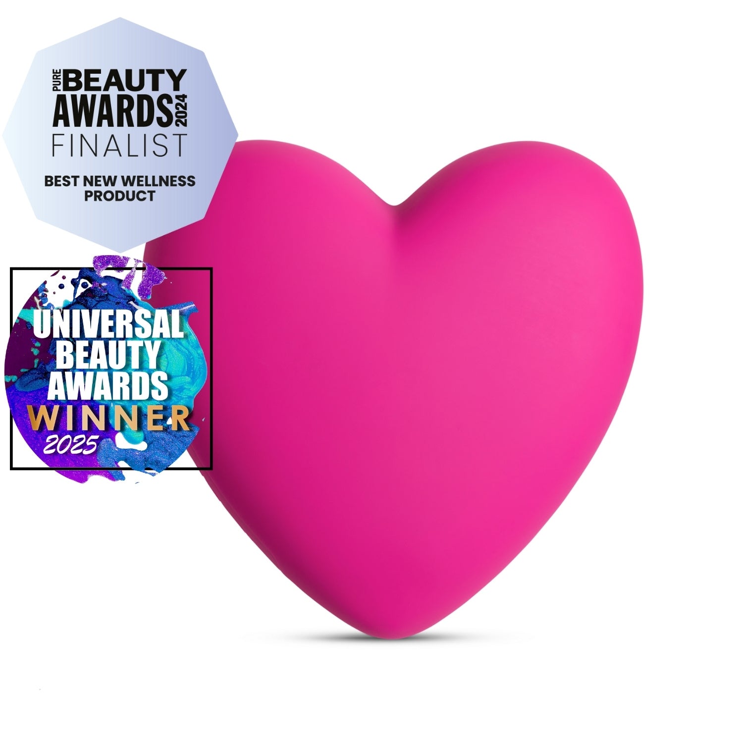 So Divine heart-shaped vibrator with two award badges indicating it's a finalist for the Beauty Awards and a winner for the Universal Beauty Awards in 2023.