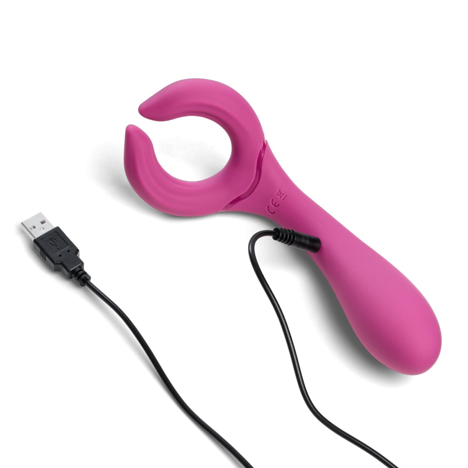So Divine Duet 2in1 Couples Vibrator plugged in for USB charging – powerful, rechargeable vibrator designed for partner play.