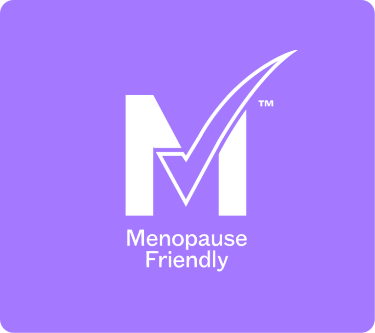 The image displays a purple background with the white text "Menopause Friendly".