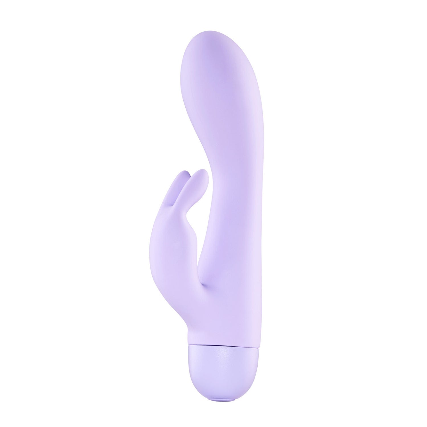 A purple, ergonomically designed mini rabbit vibrator with a smooth surface and slight curve at the end for G-spot and clitoral stimulation.