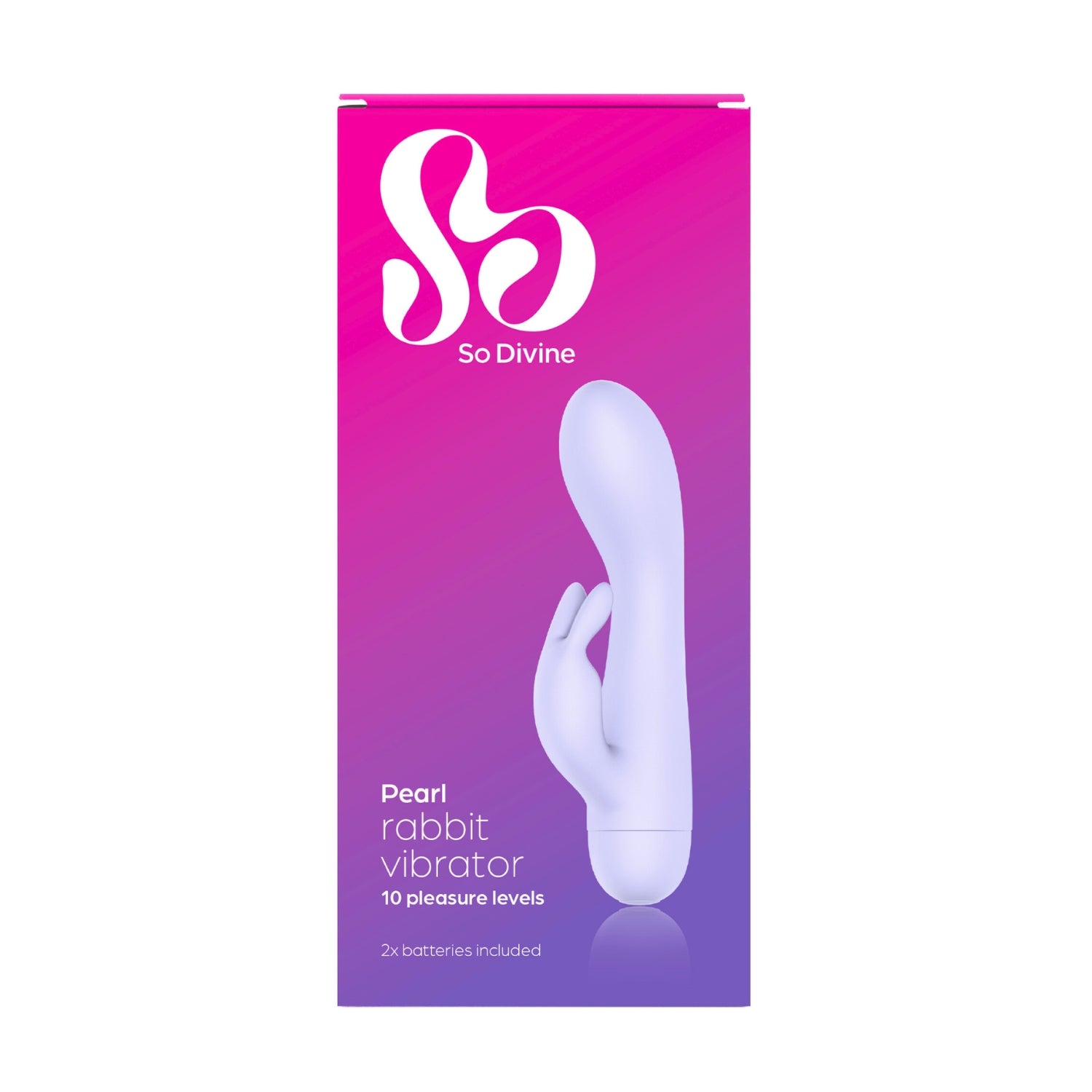 So Divine Pearl Mini Rabbit Vibrator in it's So Divine branded packaging.