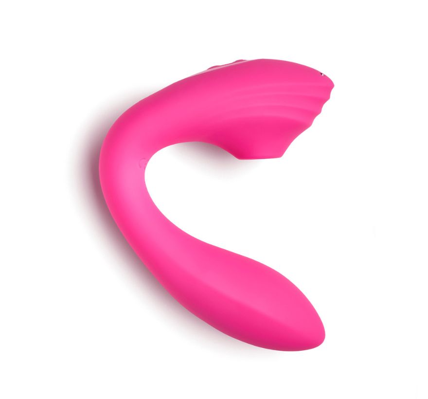 So Divine Pearl Vibe 2-in-1 G-spot and Suction Stimulator in Pink styled in flat lay