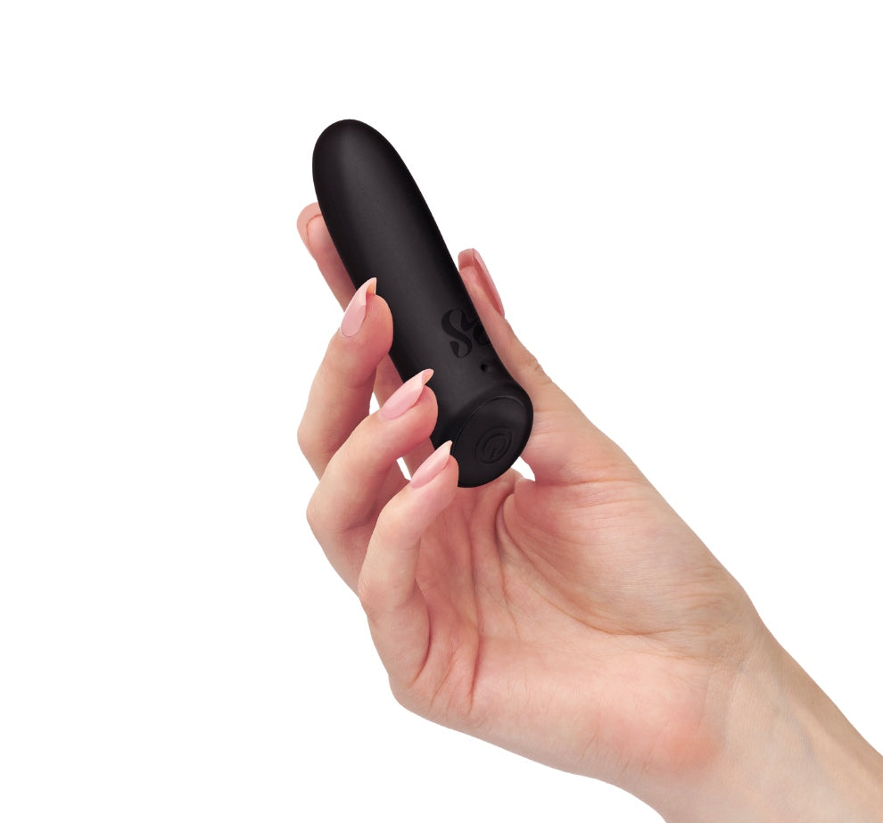 So Divine Wonder Bullet Vibrator in Black held in hand