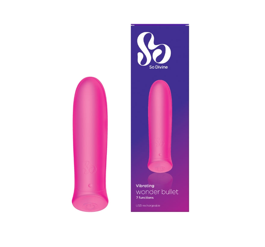 Pink So Divine Wonder Bullet Vibrator with sleek, compact design for targeted clitoral pleasure – perfect for solo use or foreplay.